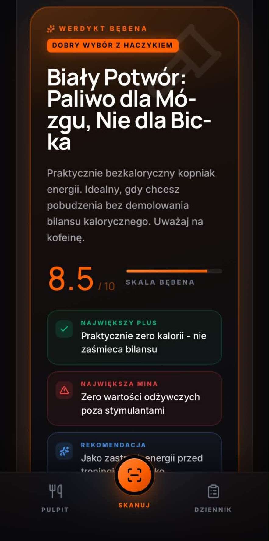 Werdykt Bębna w aplikacji ŻarcioMetr